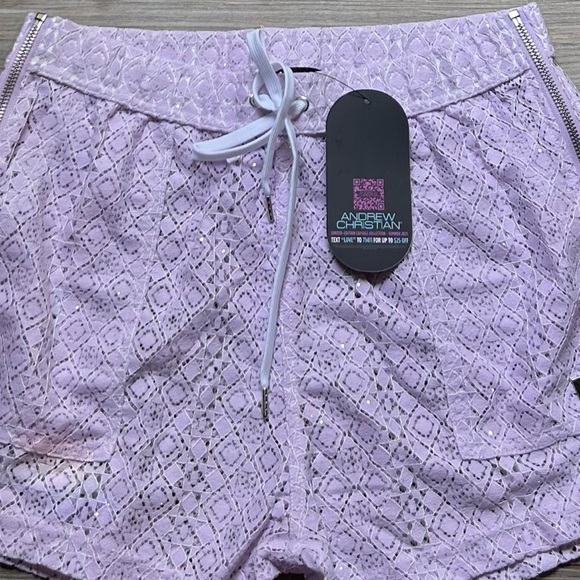 Andrew Christian | Miami Cabana Boy Art Deco 3" Zip Shorts Lavender Sparkle (L) - Picture 9 of 16